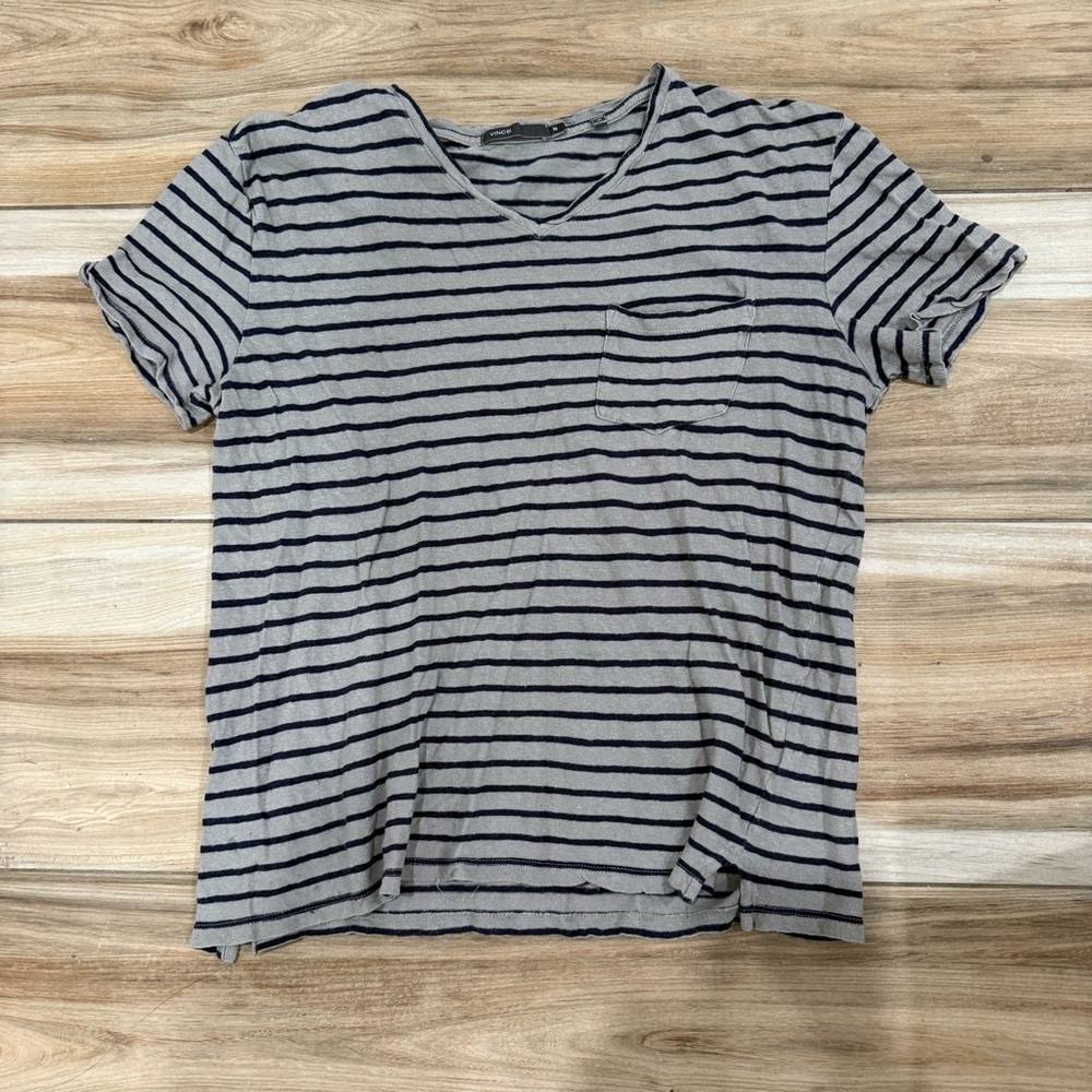 Vince Gray and Black Striped Short Sleeve Tee